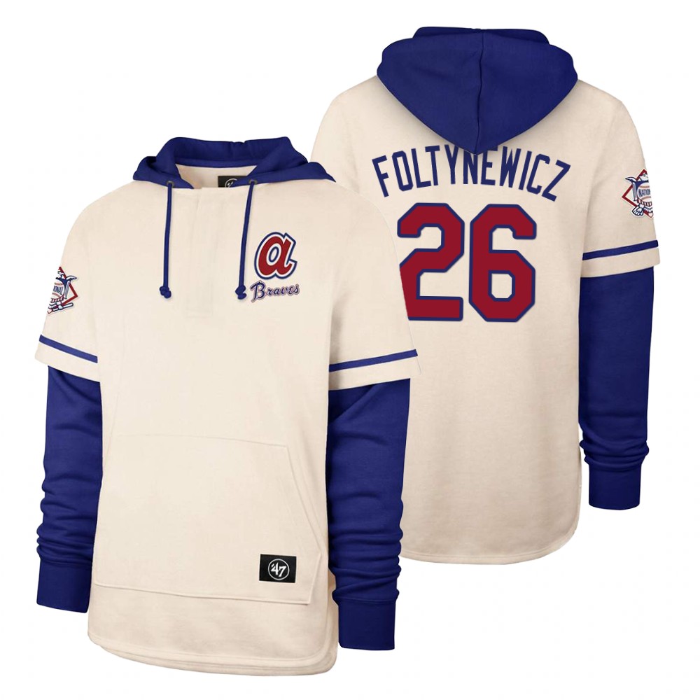 Men Atlanta Braves #26 Foltynewicz Cream 2021 Pullover Hoodie MLB Jersey
